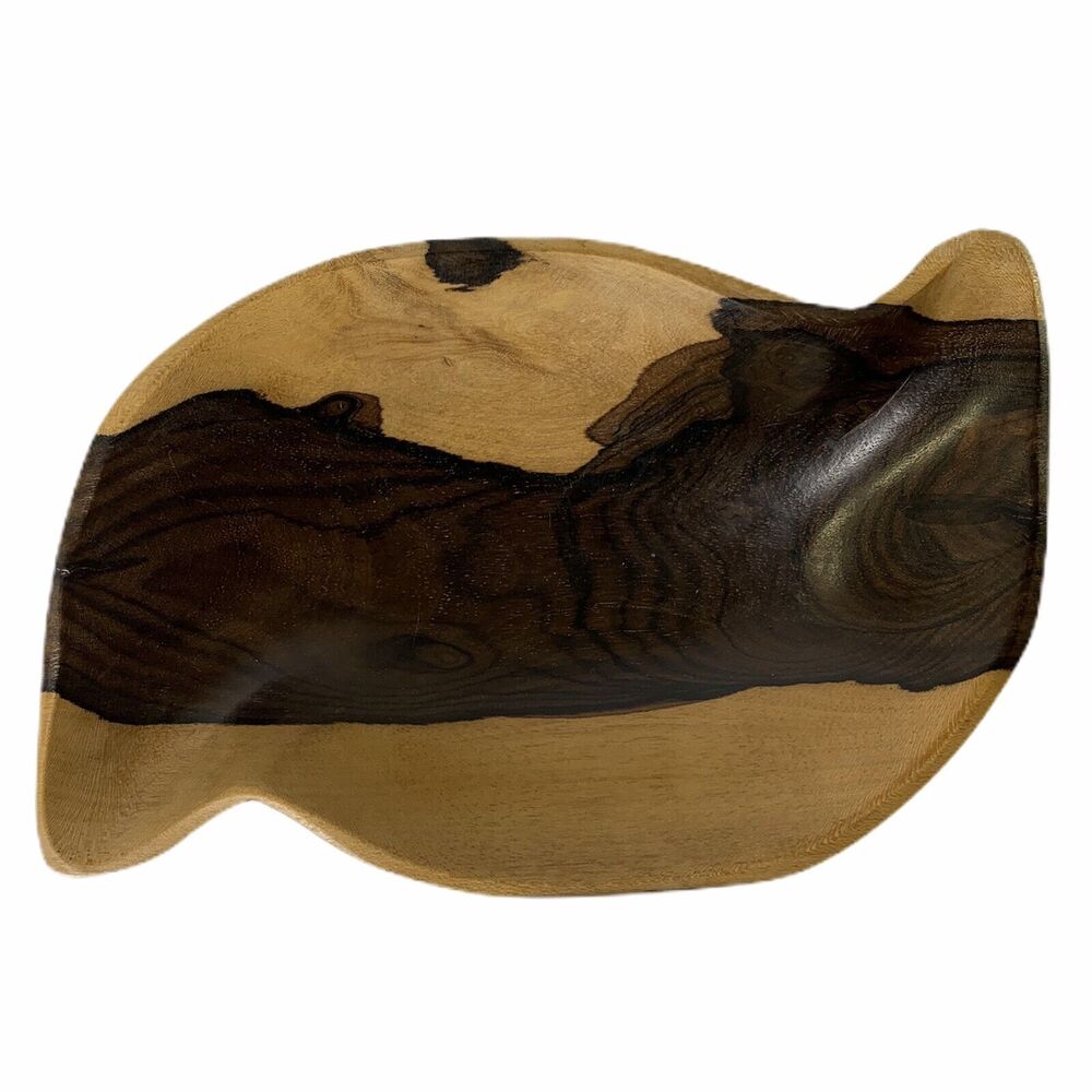 Two Tone Wood Bowl S Shaped Wooden 10” Trinket Dish‎ Catch All READ